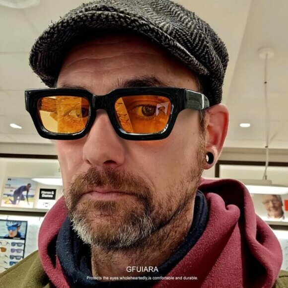 ⚡Men A-black/Yellow Fashion Trendy Square Shades Rectangle Designer SunGlasses - Picture 3 of 7